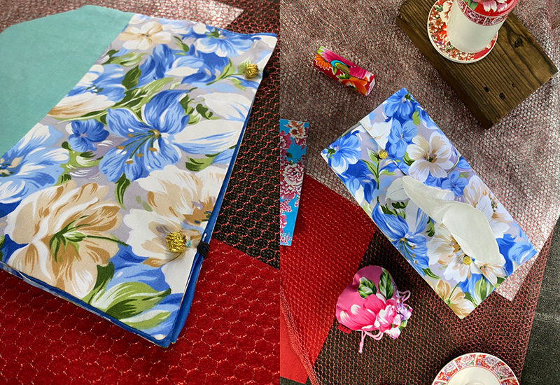 台灣花布 面紙盒套-水藍